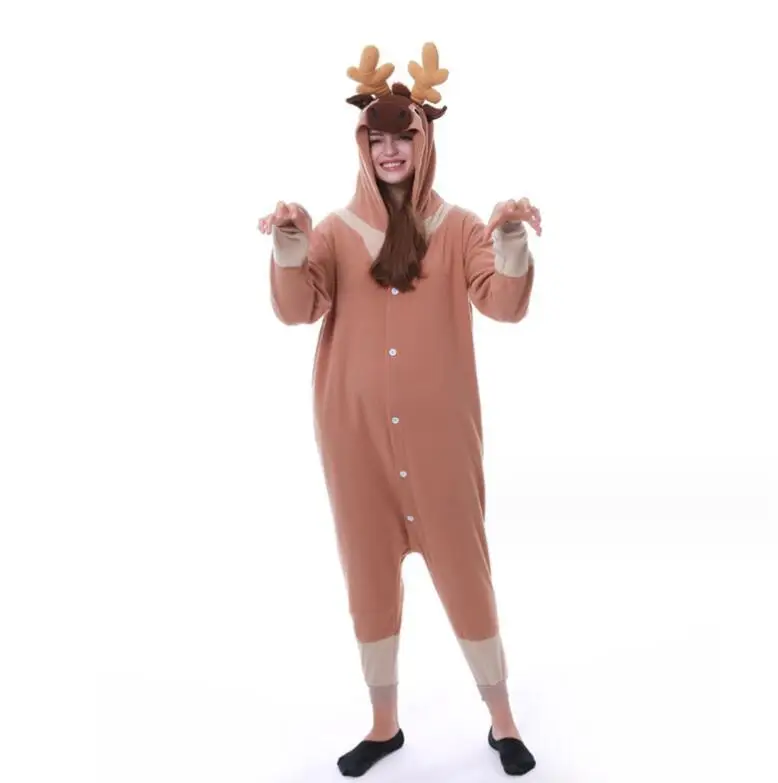 

Christmas Elk One-piece Hooded Pajamas Cosplay Loungewear Long Sleeve Deer Sleepwear Winter Homewear for Adult Keep Warm