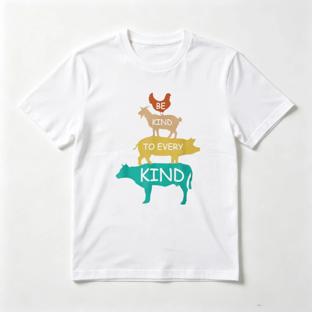 Be Kind To Every Kind Retro Funny Vegetarian Vegan T-Shirt Fashion Loose Harajuku Casual Summer Short Sleeve O-neck Clothing