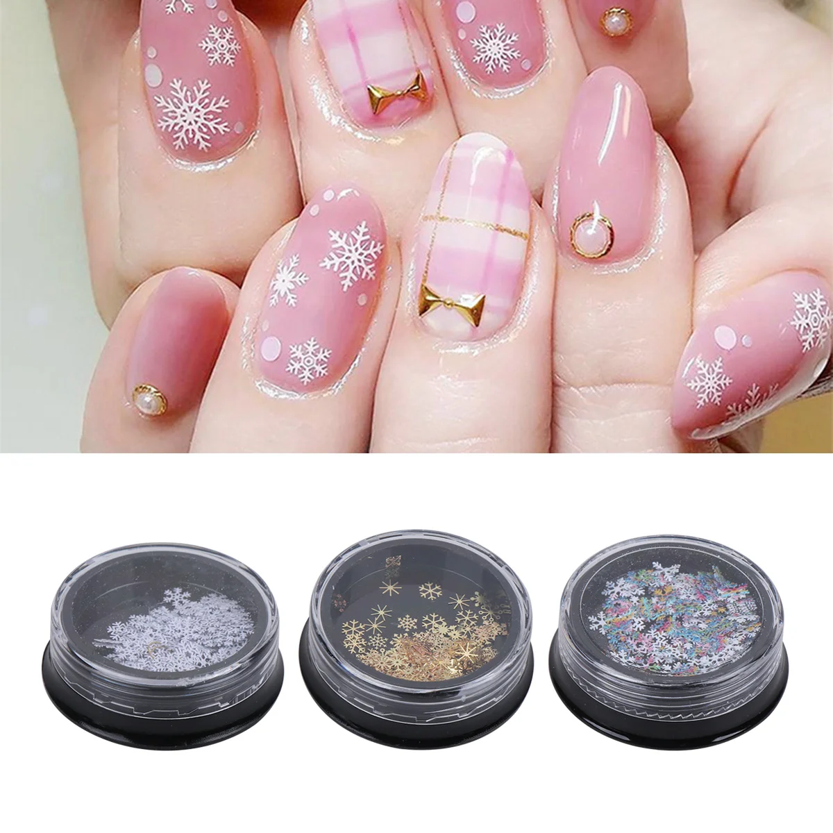 

3 Boxes Colorful Snowflake Nail Sequins Fashionable DIY Manicure Decals for Christmas Holiday Nail Art Stickers