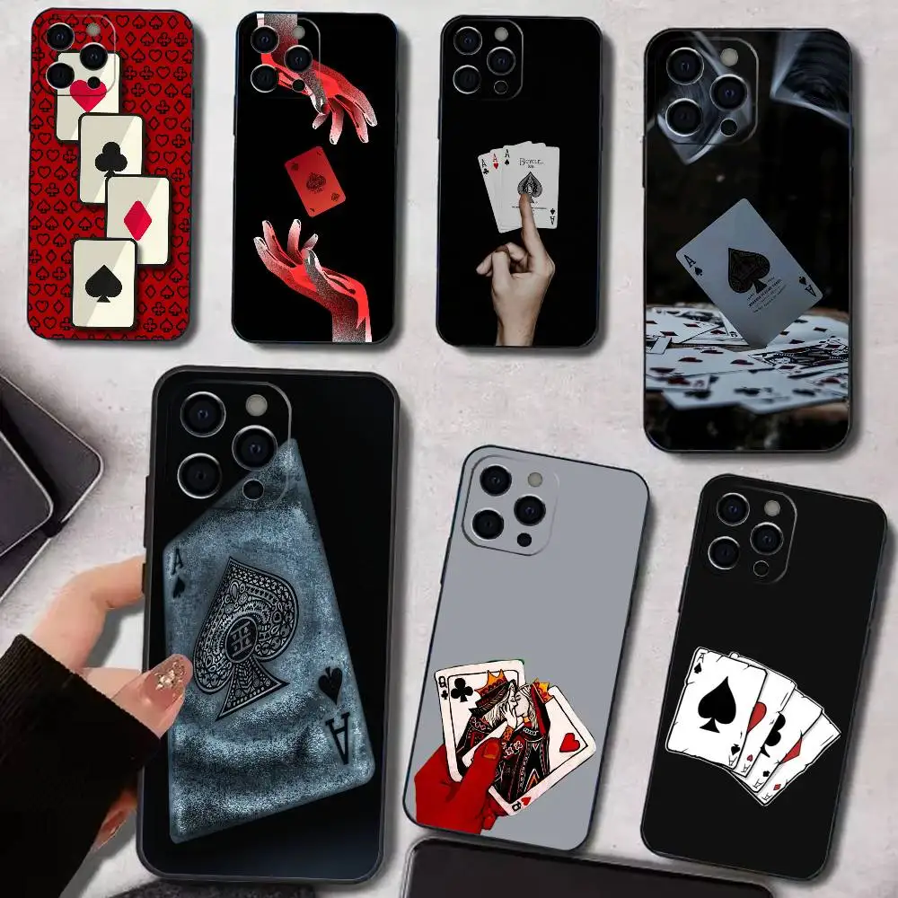

A-Ace of Spades Poker Phone Case For iPhone 17,16,15,14,13,12,11 Plus,Pro Max,XS,Soft Silicone Black Cover