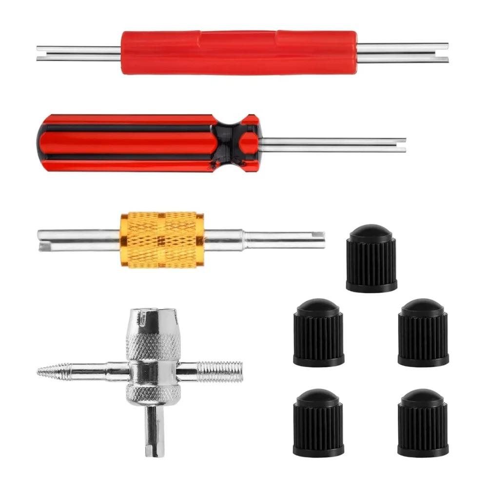 Tire Accessory Tire Valve Tool Plastic Handle Electroplated Iron Rod Compact Portable Comprehensive Kit Home Garage