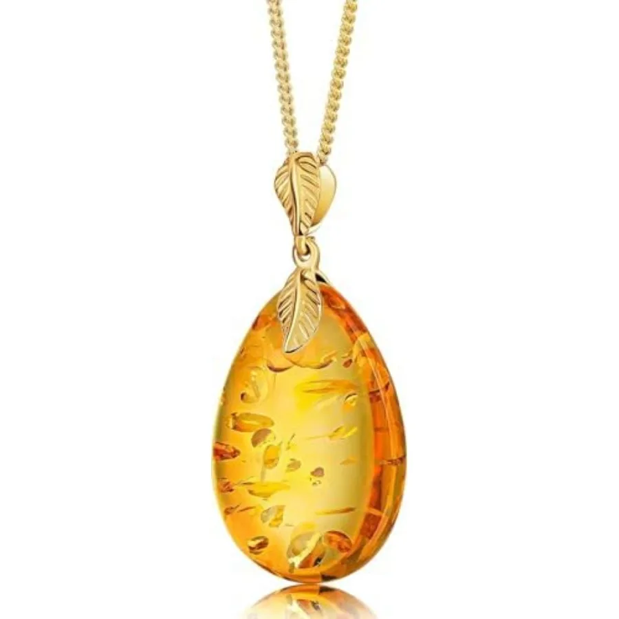 

Baltic Pendant for Women, Sparkling Drop, Gold Plated Sterling Silver Necklace, Cognac Color Jewelry for Ladies, 18 inch gold p