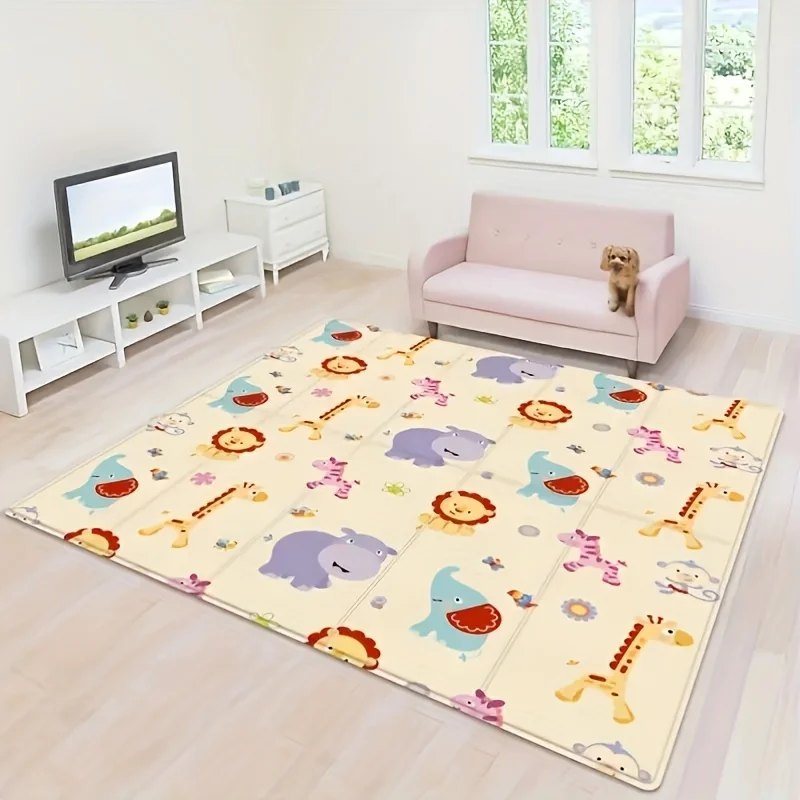 Baby Play Mat Double Sided Foldable Cartoon Pattern Crawling Mat Waterproof Non Slip Indoor Educational Activity Foam Flooring