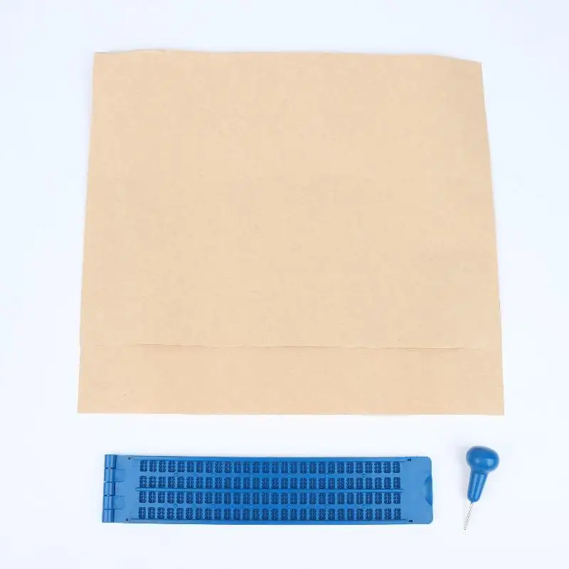 1 Set Braille For Blind People Braille Writing Plate With Stylus Paper Proper Size Convenient Carry Everywhere School Supplies