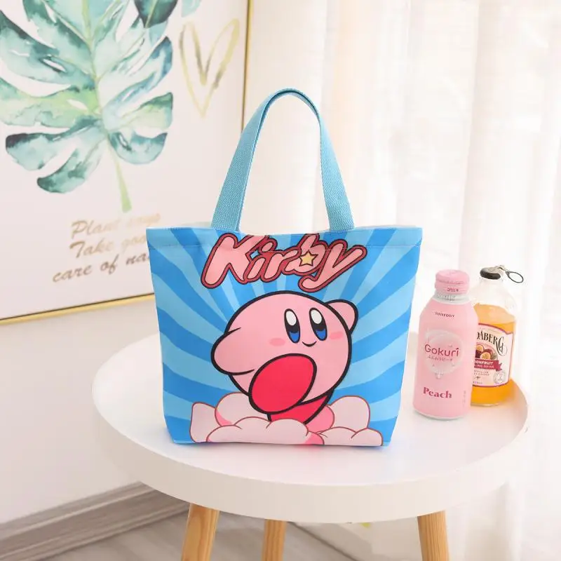 Kirby Cartoon Canvas Bento Bag Anime Figure Women Outdoor Travel Picnic Bento Lunch Bag Girls Food Snack Storage Handbag Gift