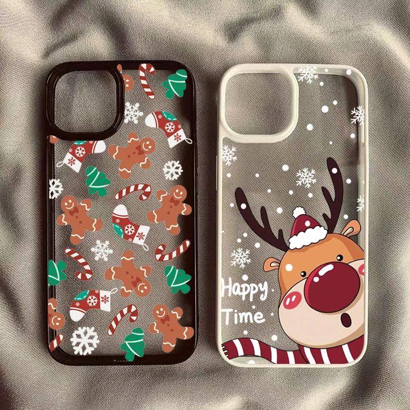 Christmas Reindeer Pattern Phone Case For iPhone 16 Pro Max 16 7 8 Plus 15 14 13 12 11 Pro Max Mini SE X XR XS Pro Clear Cover