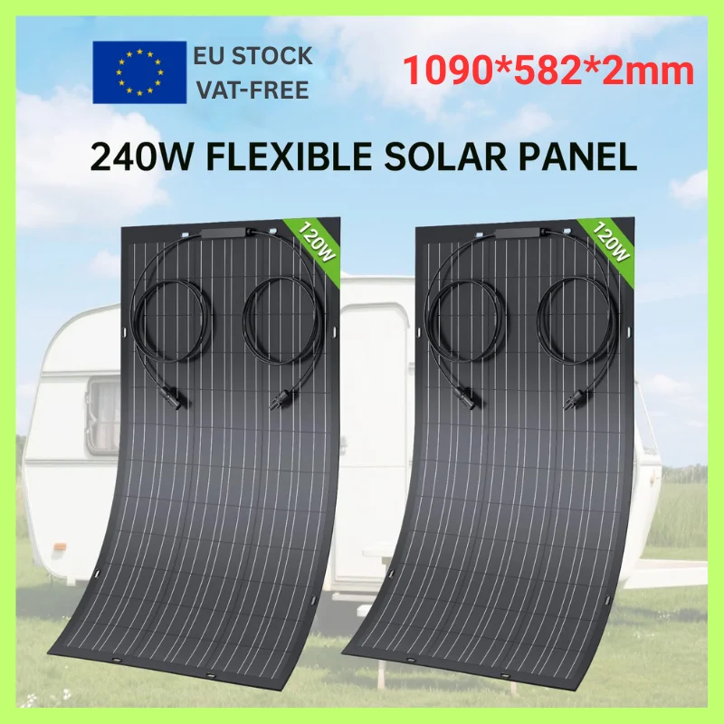 Kit pannello solare flessibile da 240 W (2 x 120 W), superficie ETFE monocristallina, alta efficienza 18,6%, impermeabile IP67, luce ultrasottile