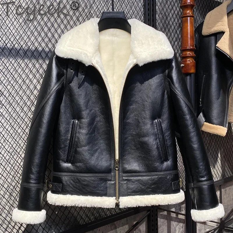 

Women's Tcyeek Winter Coat Real Leather Motocycle Jacket Women Clothing Warm Natural Sheepskin Fur Jackets Thicken Chaquetas