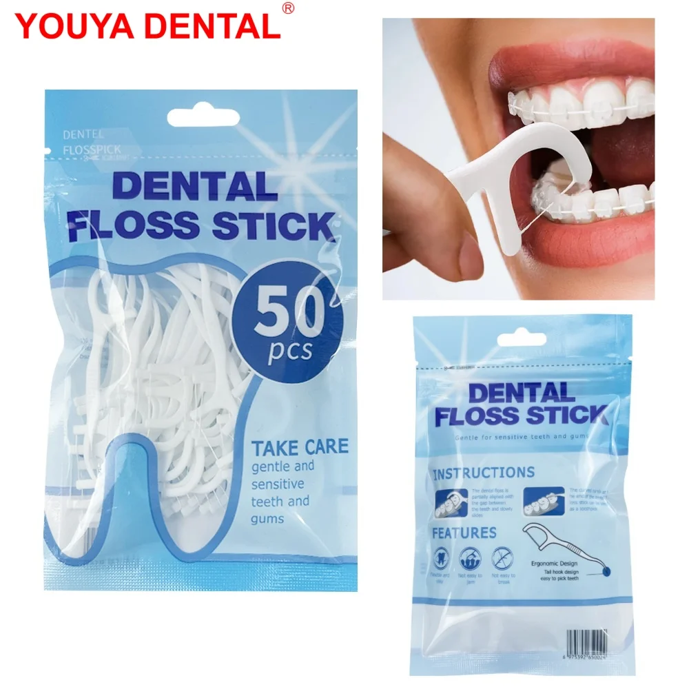 50/100pcs Dental Floss Toothpicks Dental Flosser Picks Teeth Threads Sticks Interdental Brush Tooth Cleaning Oral Hygiene Care