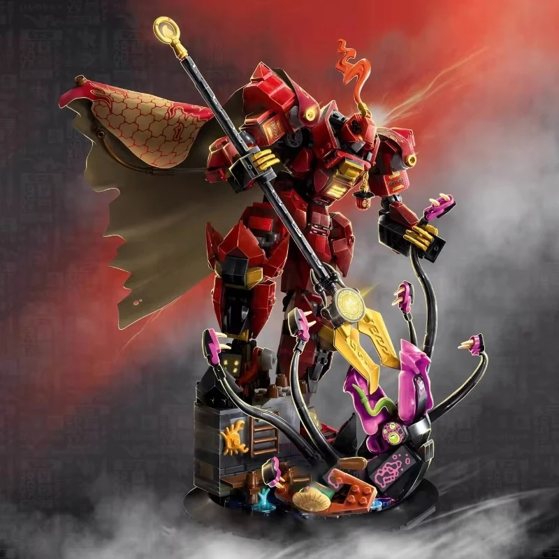 Chinese Building Blocks Flame Knight Mecha Boy Puzzle Assembly Toy Children's Day Gift Birthday Gift