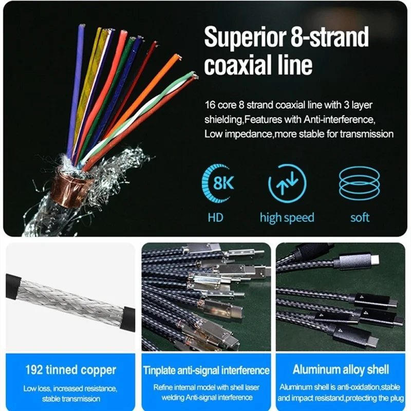 كابل Thunderbolt 4 من النوع C كابل 40 جيجابت في الثانية كابل USB C 8K 60 هرتز معتمد بسرعة 40 جيجابت في الثانية PD100W لـ Pro Acer USB 4 C422