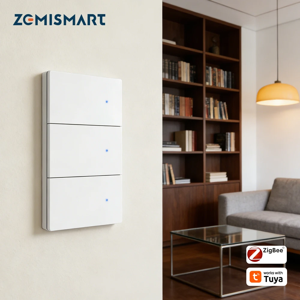 Zemismart Zigbee Smart Wall Light Switch No Neutral 1 2 3 Gangs PC Material & Aluminum Alloy Panel Work with Tuya Smart Life App
