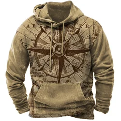 Vintage Compass 3D Printing Y2k Hoodie Harajuku Tops Hooded Sweatshirt Oversized Casual Clothes Streetwear Man Sweatshirts