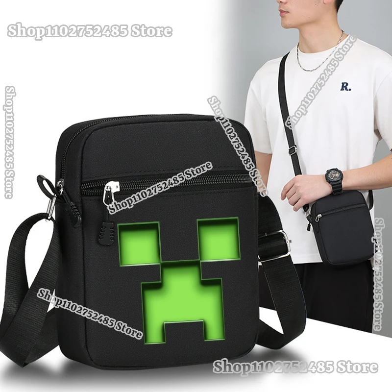 Bolsa de Ombro Cartoon Pixel Block Creeper Steve, Bolsa Transversal para Meninos, Bolsa de Almoço Minecraft com Zíper, Presentes para Crianças e Estudantes