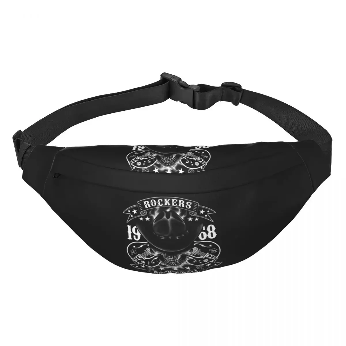 Skull 1968 Rockers Rock N Roll Guitars Bikers Fanny Pack for Traveling Sling Crossbody Waist Bag Phone Money Pouch