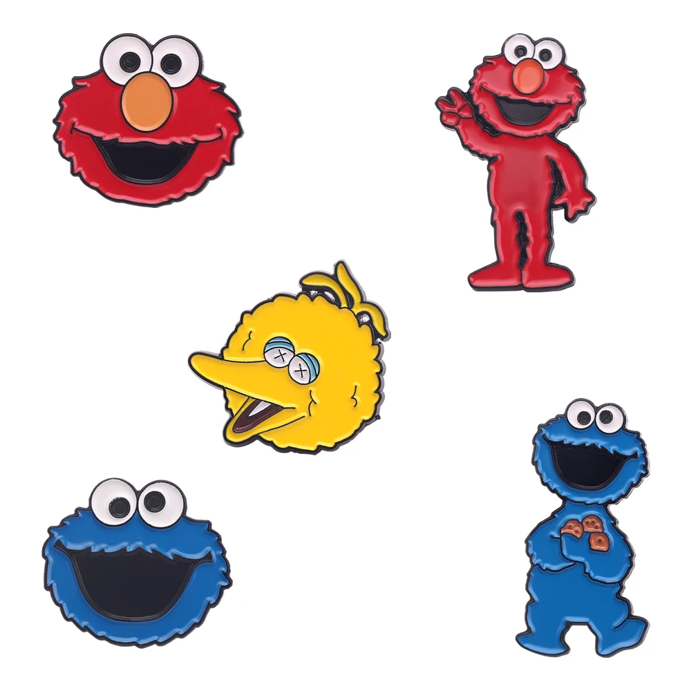 Sesame Street Anime Figure ELMO BIG BIRD COOKIE MONSTER Cute Fashion Brooch Enamel Badge Lapel Pin Backpack Clothes Hat Gift