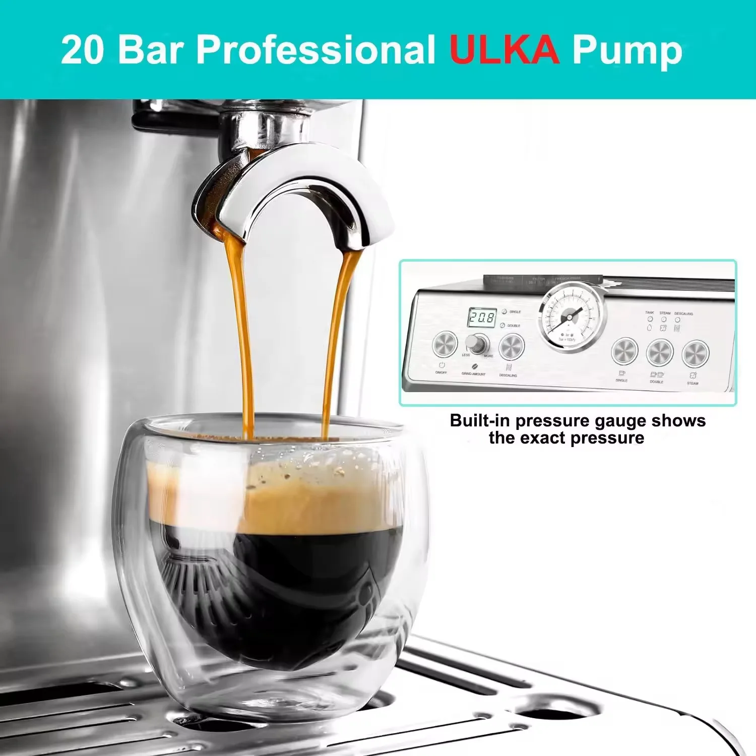 20Bar Dual Pump Espresso Machine Pre-Infusion PID Temp Control Coffee Maker Efficient Cold Brewing Drip Coffee Machine