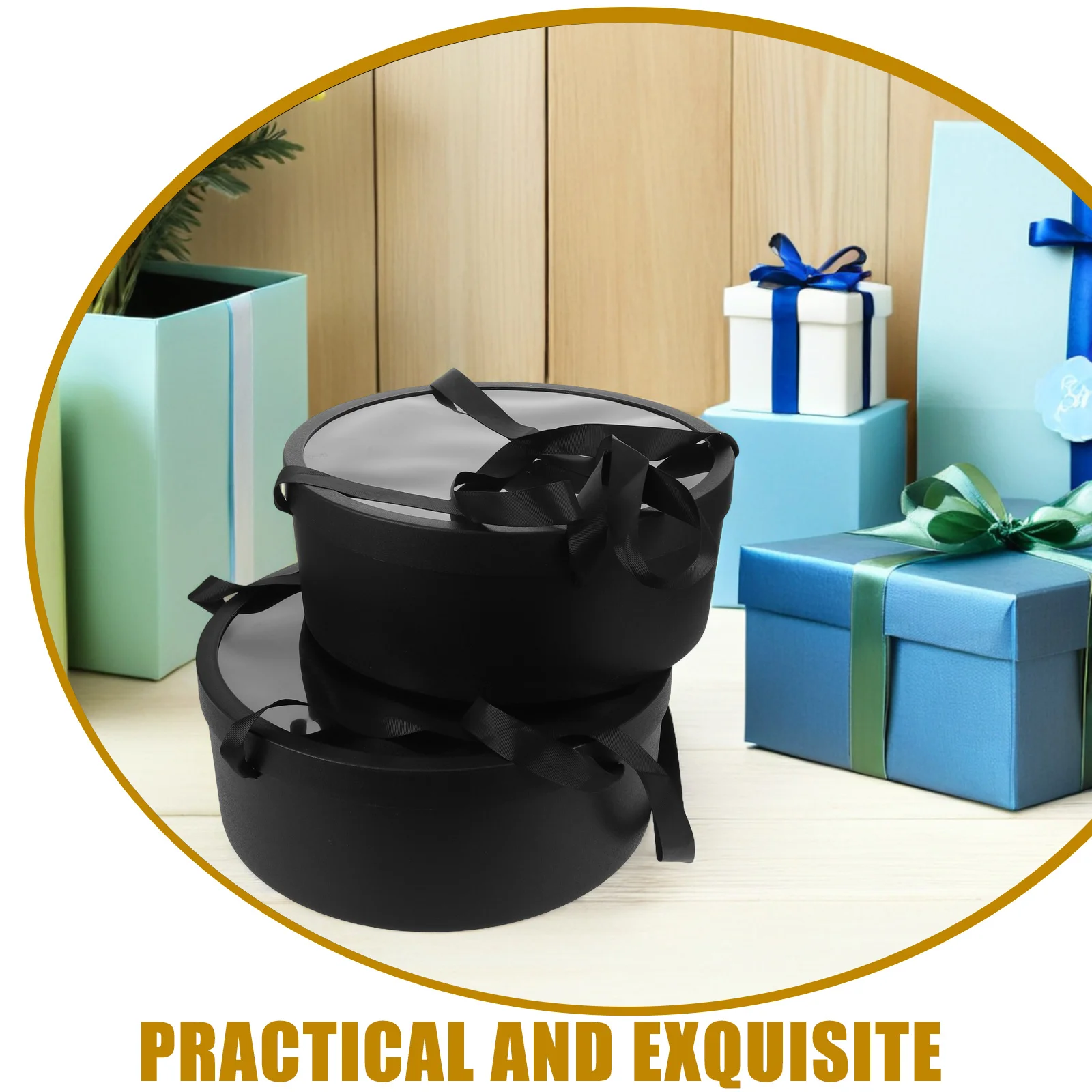 

2pcs Round Fruit Flower Gift Box With Long Handle For Valentine’S Day Birthday Wedding Party Proposal Floral Packaging Boxes