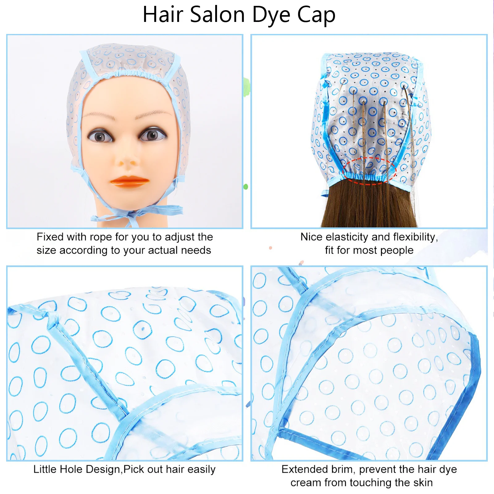 

6Pcs Hair Coloring Highlighting Cap Kit Salon Use Durable Plastic Dyeing Color Tool with Hook Needle Hair Highlighting Kit