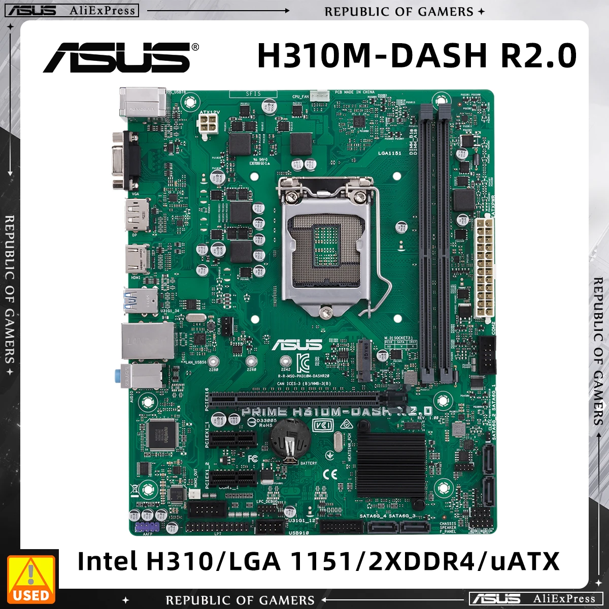 ASUS PRIME H310M-DASH R2.0 Used Motherboard LGA 1151 Socket for Intel 9th 8th Gen Core i3 i5 i7 Processor 2x DIMM Max. 32GB DDR4