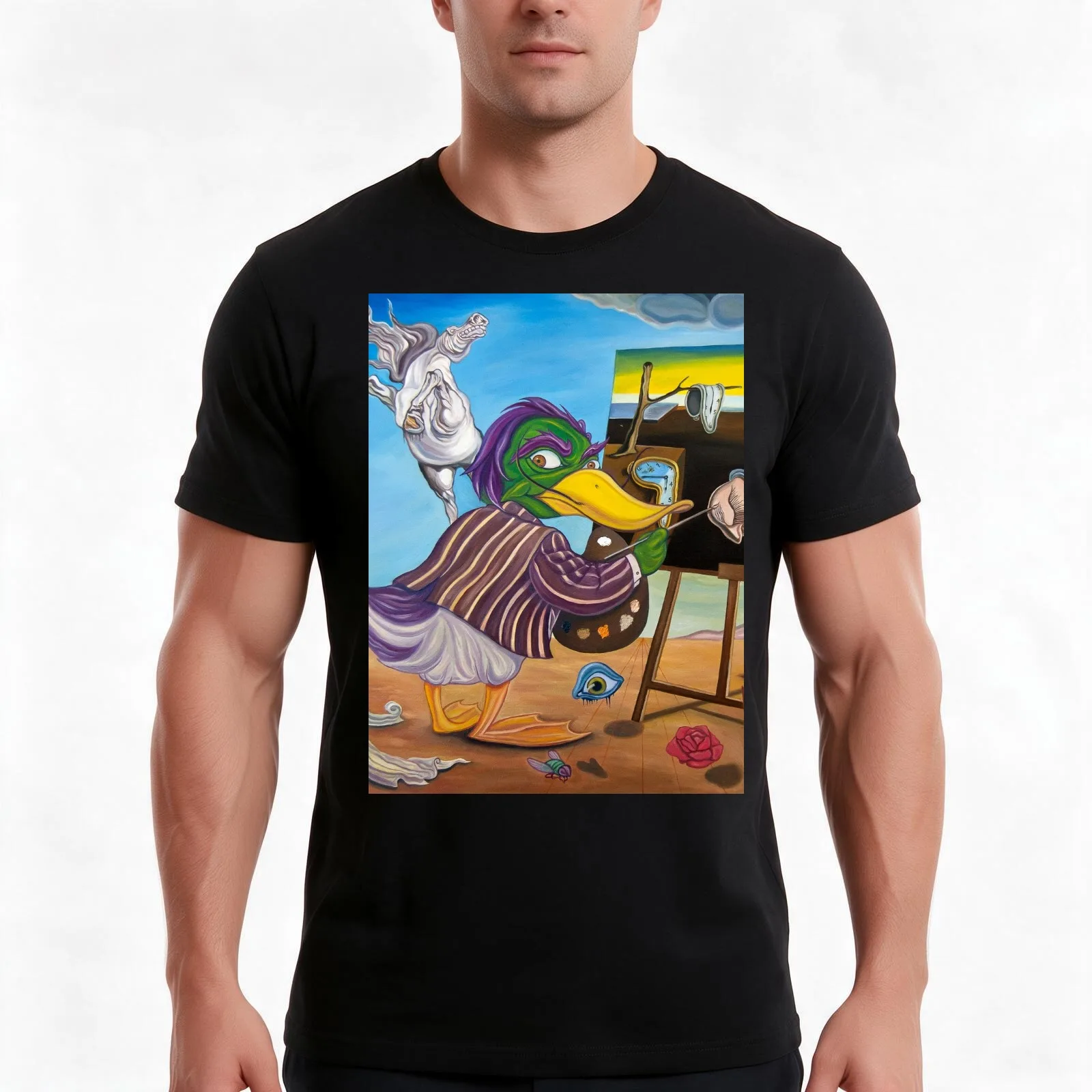 Salvador Ducklí T-Shirt, Summer Casual Cotton Tee, Oversized Streetwear Tops, Vintage Graphic Print, Loose Fit Short Sleeve