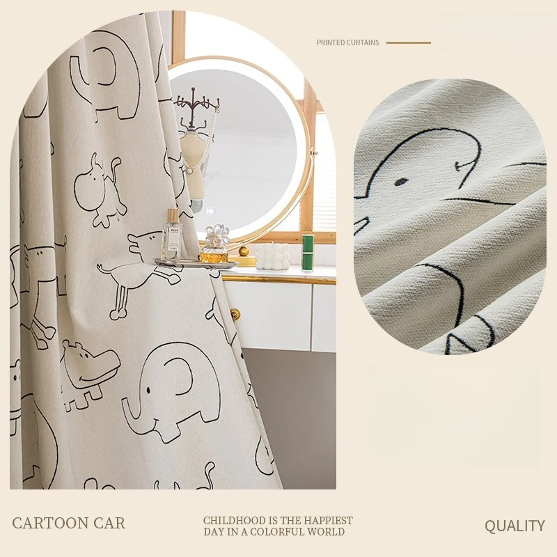Elephant Giraffe Black White Curtains for Living Dining Room Bedroom Children's Blackout Custom Size Fashion Elegant Luxury