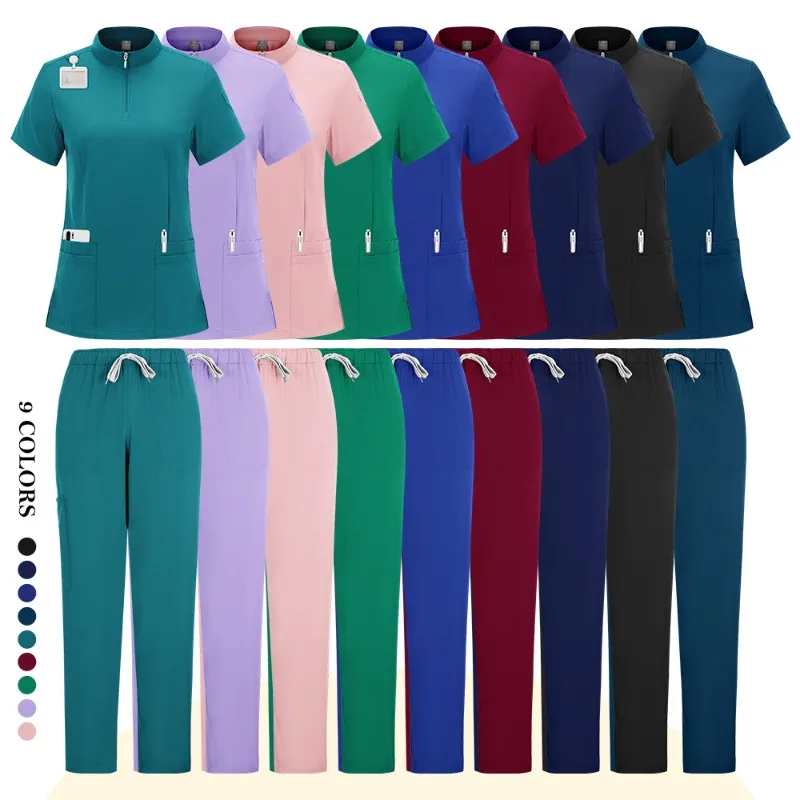 

Zip Stand Collar Short Sleeve Medical Workwear Elastic Lightweight Hospital Operating Room Nurse Doctor Special Uniform Set
