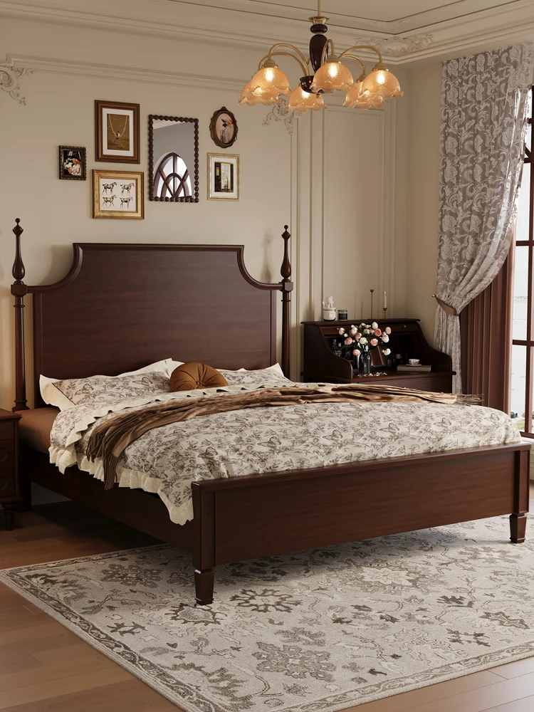 سرير مزدوج من الخشب الصلب الفرنسي القديم في العصور الراقية في العصور الوسطى الأمريكية بطول 2 متر من خشب الجوز #2