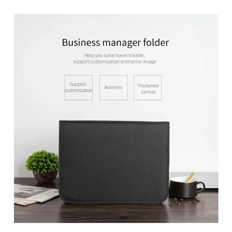 Portafolio de negocios grande negro, carpeta de documentos con cremallera, organizador de papel A4, carpeta Padfolio, maletín, oficina de conferencias