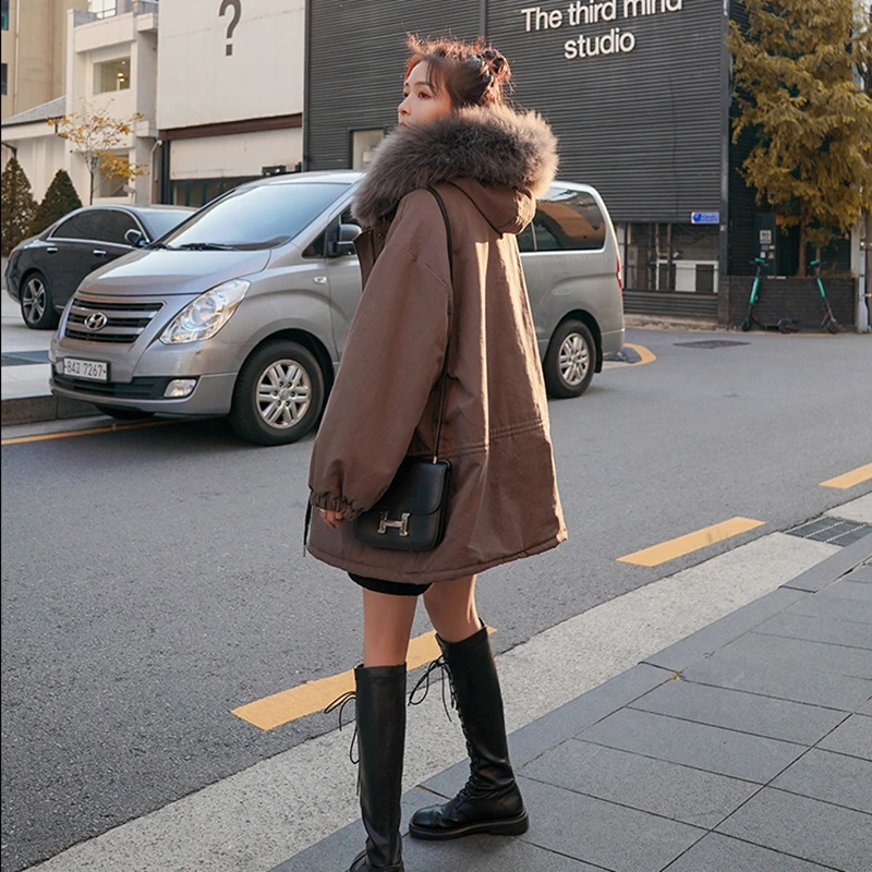 Parka de invierno de alta calidad para mujer, chaqueta de plumón holgada y gruesa, ropa cálida con capucha, abrigo de algodón con cuello de piel