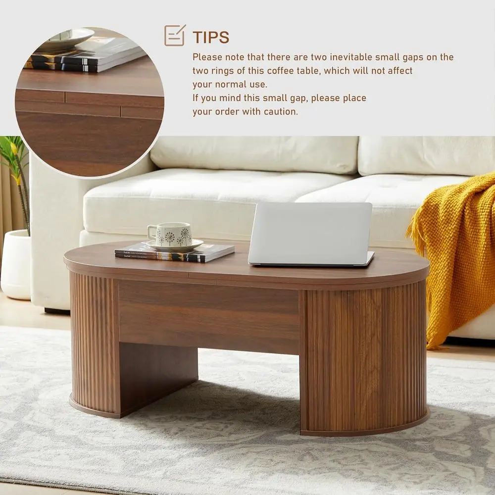 Elegant Oval Coffee Table with Lift-Top and Hidden Storage, Walnut Finish for Living Room Office