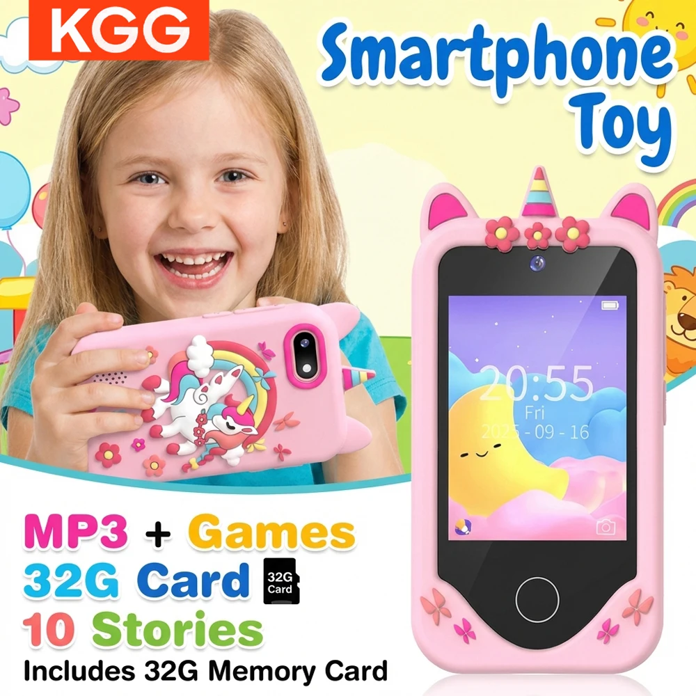 

Детский смартфон для девочек и мальчиков с 2,8-дюймовым сенсорным экраном, двумя камерами, играми, видео, 32 ГБ SD-карта, подарок на Рождество и день рождения