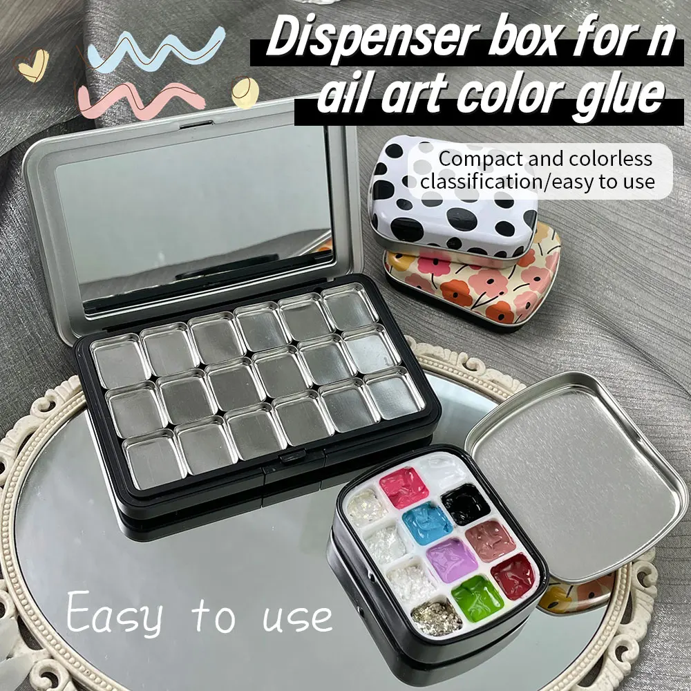 18 Grids Iron Watercolor Paint Box Palette - Large Dark W/Mirror, Travel Art Supplies for Artists, Nail Gel Polish Storage Tray