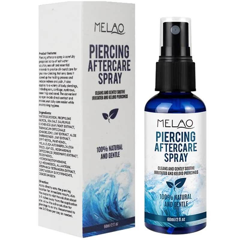 

Спрей для ухода после пирсинга, солевой спрей для очистки пирсингов в ушах, на животе и в носу - мягко очищает - успокаивающий и нежный.