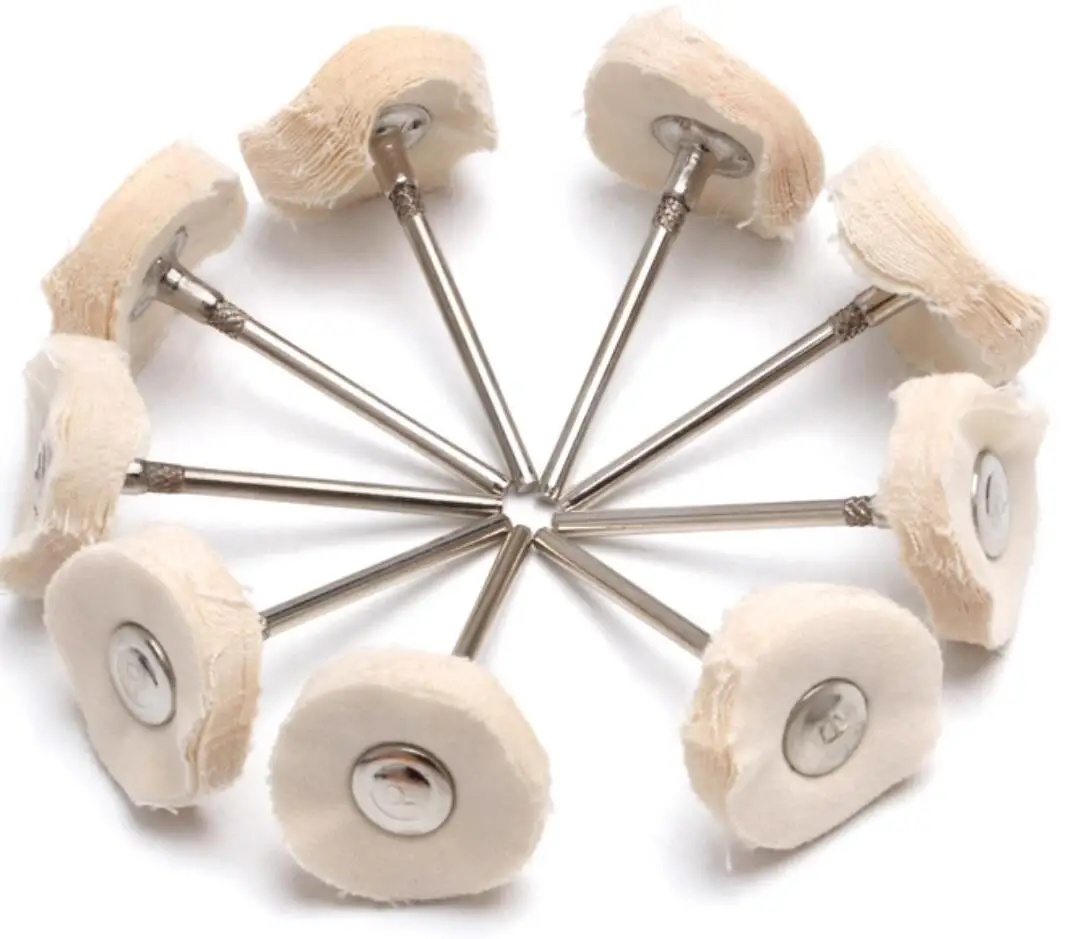 

100 шт., полировальные тканевые колеса, хлопчатобумажная ткань, полировальная подушечка, абразивная щетка для ювелирных изделий, аксессуары для Dremel, вращающиеся инструменты, хвостовик 2,35 мм 3 мм