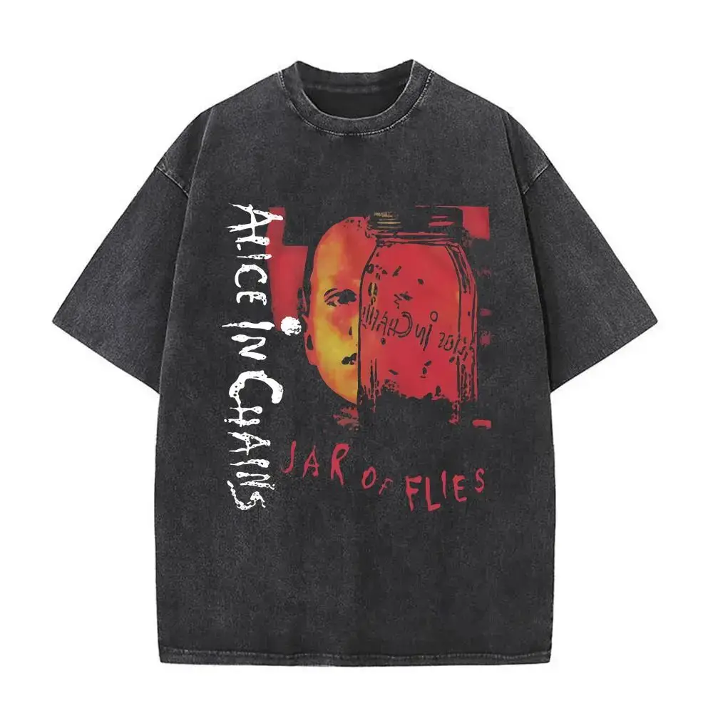 New in Top & Tees Mens T-Shirt Camisetas Rock Band Alice in Chains Dirt Washed Vintage Short Sleeved Round Neck Y2k Tshirt image 3