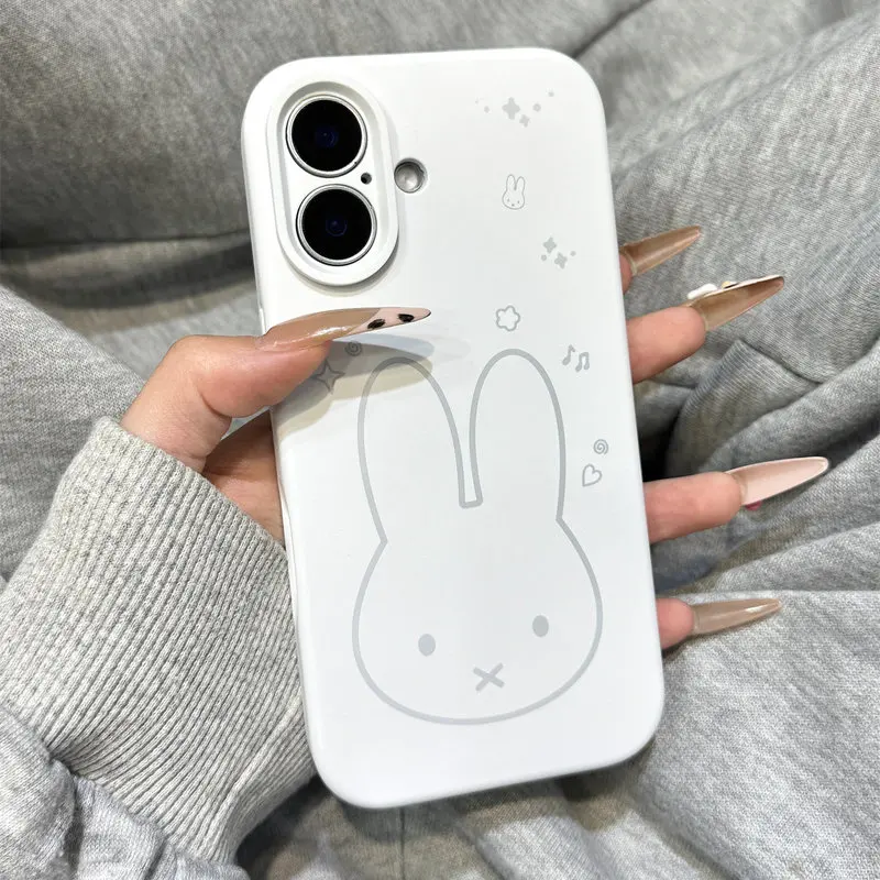 Niedliche Handyhülle mit Miffy-Kaninchen-Motiv, minimalistisch, matt, aus flüssigem Silikon, stoßfest, weiche Hülle für iPhone, modische Hülle für Mädchen