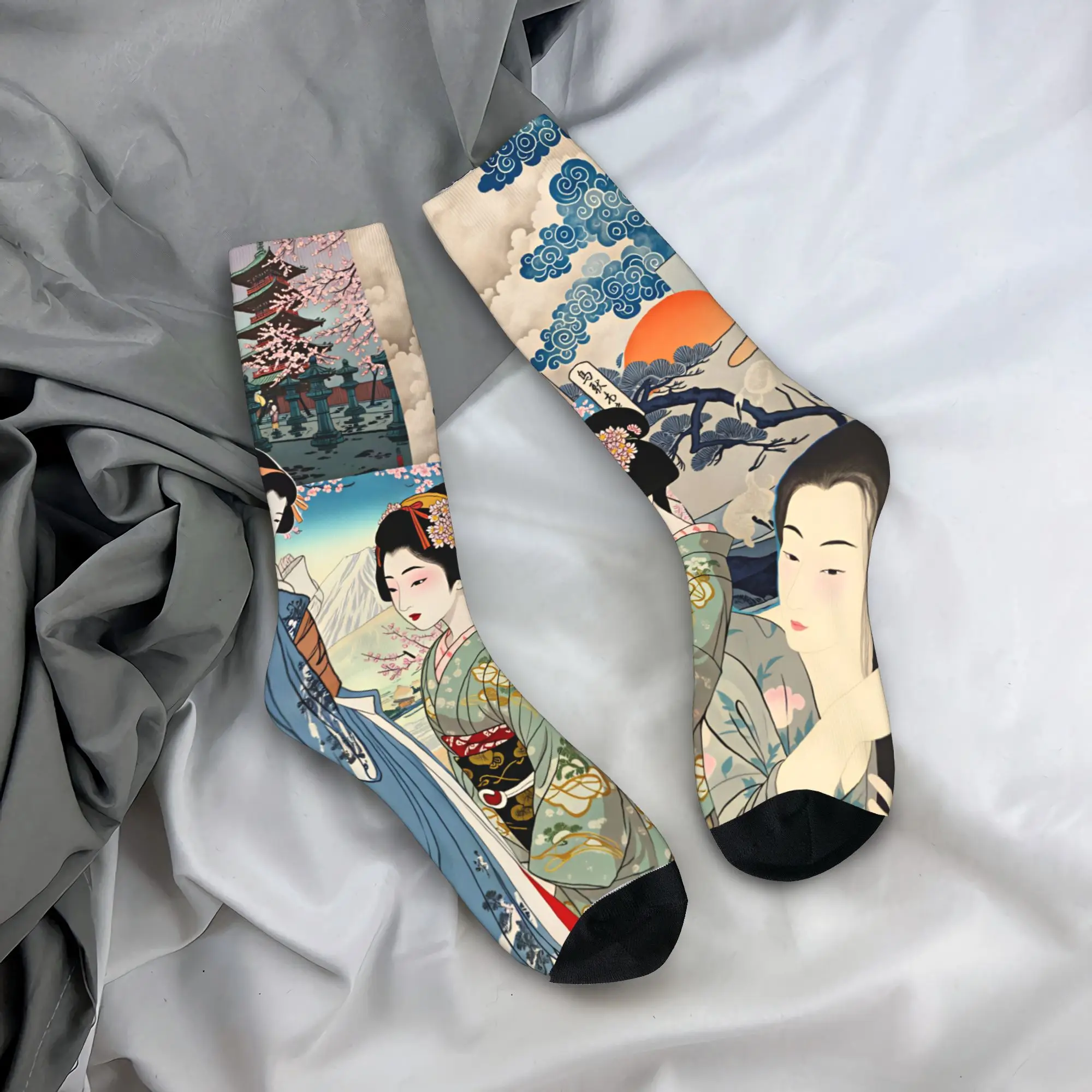 

Japanese Ukiyo-e Prints of Elegant Ladies Socks Anti Bacterial Stockings Men's Soft Outdoor Socks Spring Funny Pattern Socks