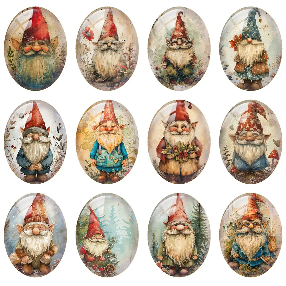 10pcs/lot Christmas X-mas Winter Gnomies Flower Tree Oval Photo Glass Cabochon Flatback Demo Cameo For Diy Jewelry Making