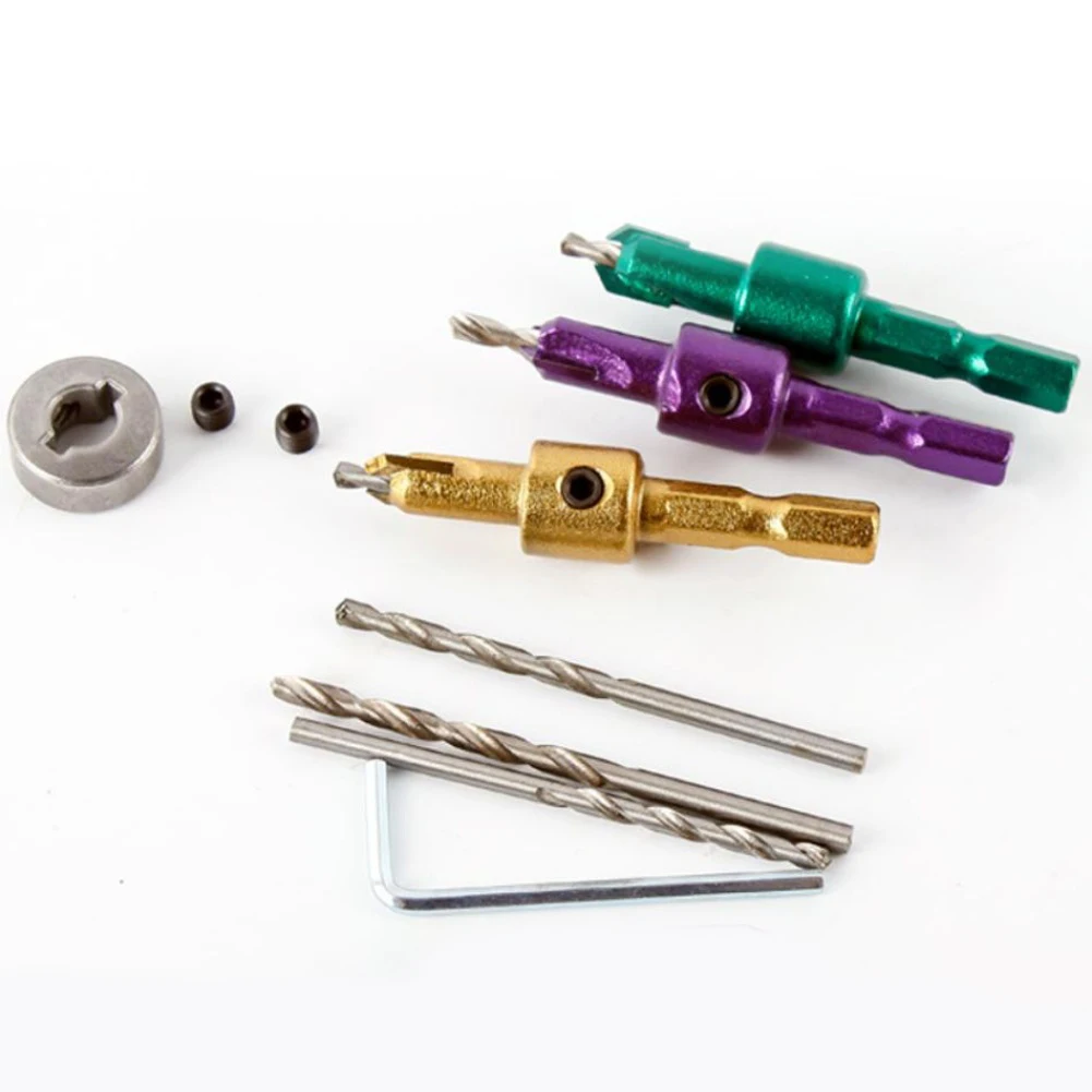 3PCS Countersink Drill Bit Set 28332mm with Hex Shank and Adjustable Depth Stopper for Woodworking and Quick Chuck Use