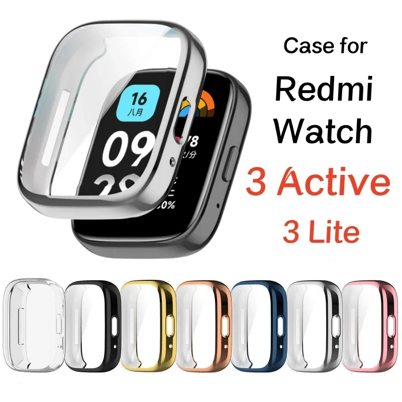 Soft Silicone Case Glass For Redmi Watch 3 Active 3 Lite Smart Watchband Screen Protector Cover for Xiaomi Redmi Watch 3 Active