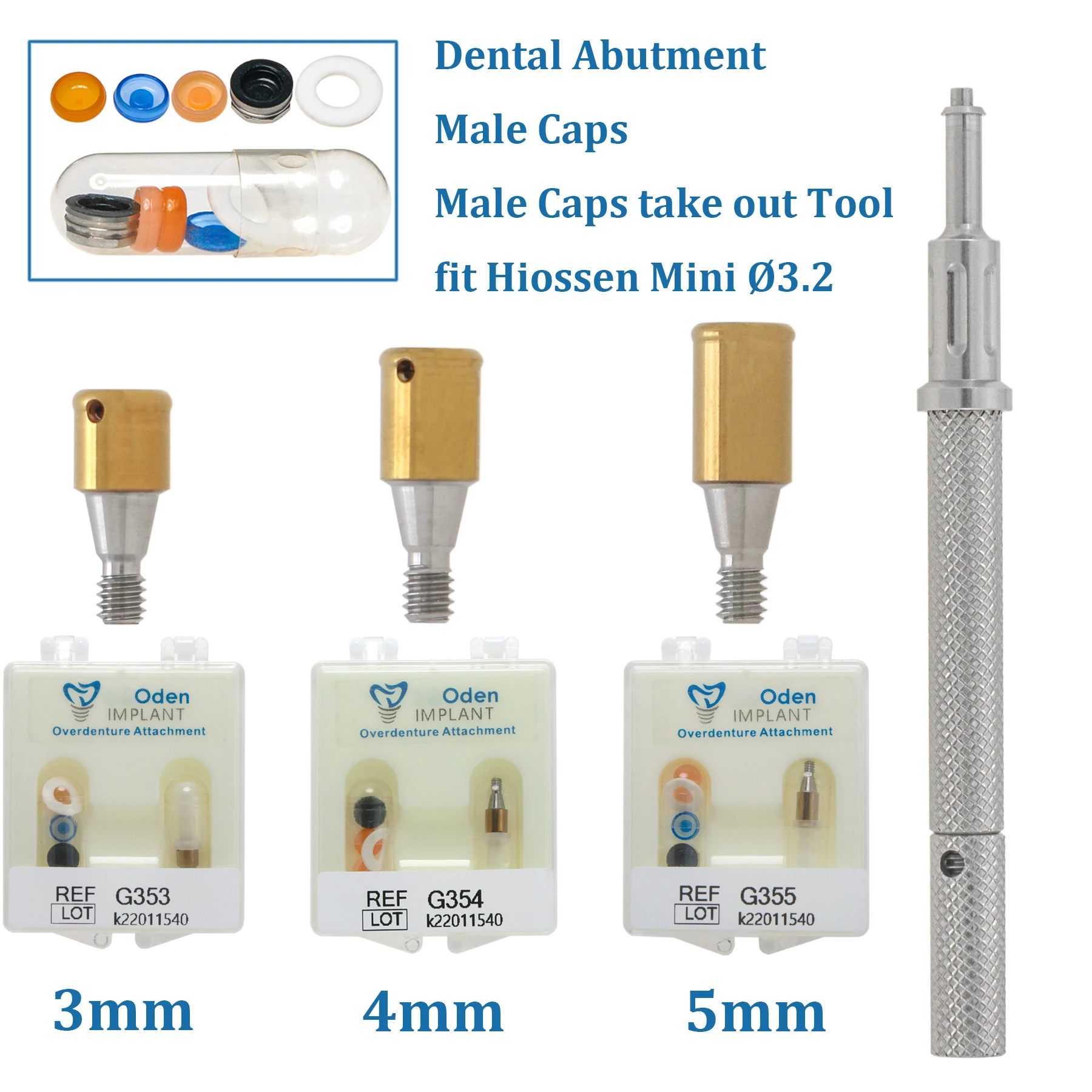 

Dental Attachment Abutment and Overdenture Male Caps Kits for Hiossen Mini Ø3.2