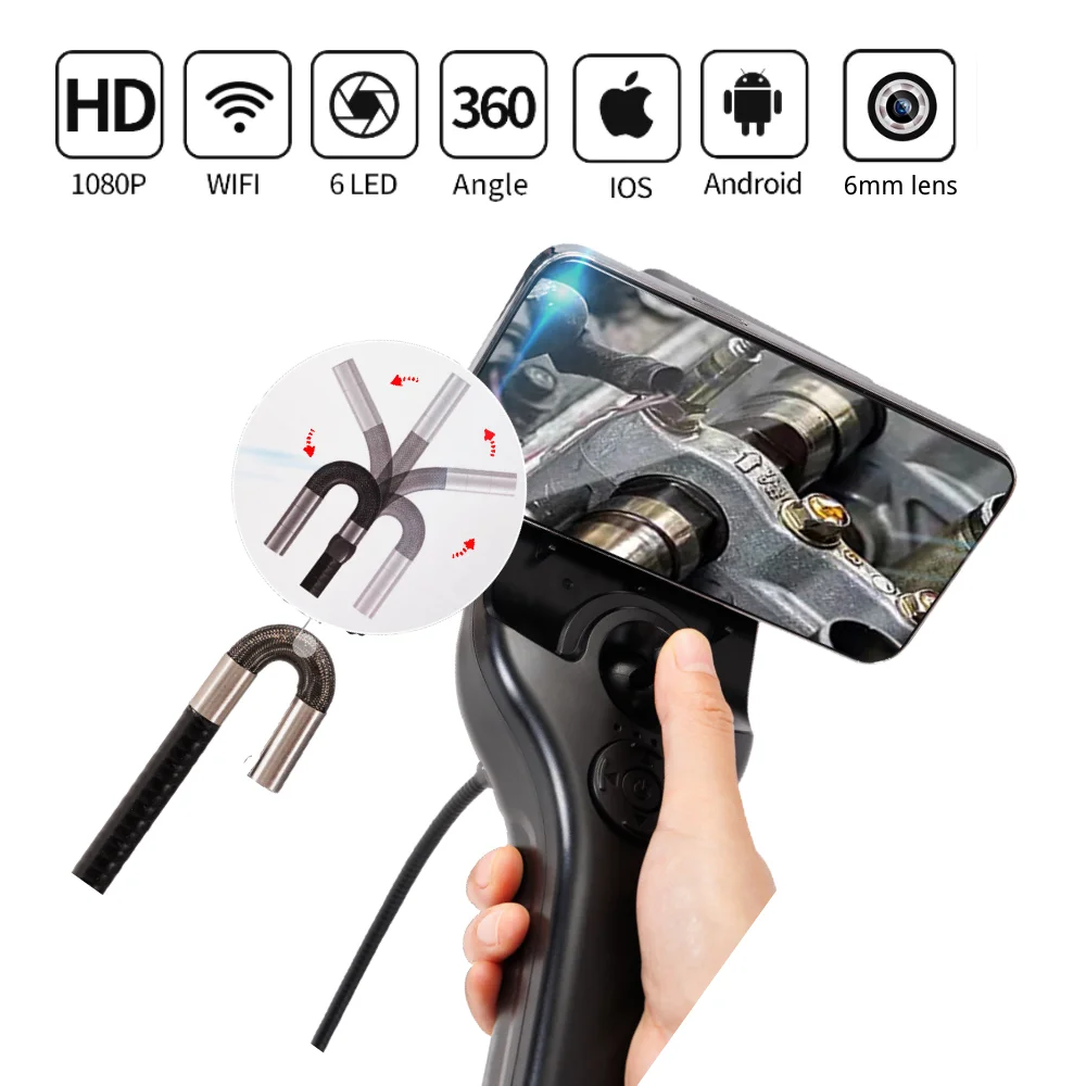 

6MM 4 Way WIFI Articulating Industrial Endoscope Camera HD 1080P Steering Borescope Automoble Car Inspection Camera