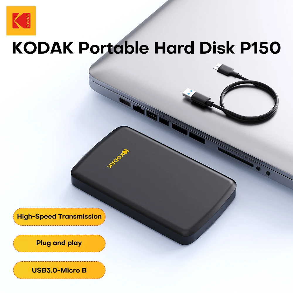 محرك الأقراص الصلبة الخارجي المحمول KODAK HDD مقاس 2.5 بوصة بسعة 500 جيجابايت/1 تيرابايت USB3.0 5 جيجابت في الثانية لتخزين الألعاب متوافق مع أجهزة الكمبيوتر الشخصية وأجهزة Mac وPS4 وسطح المكتب وMacBook