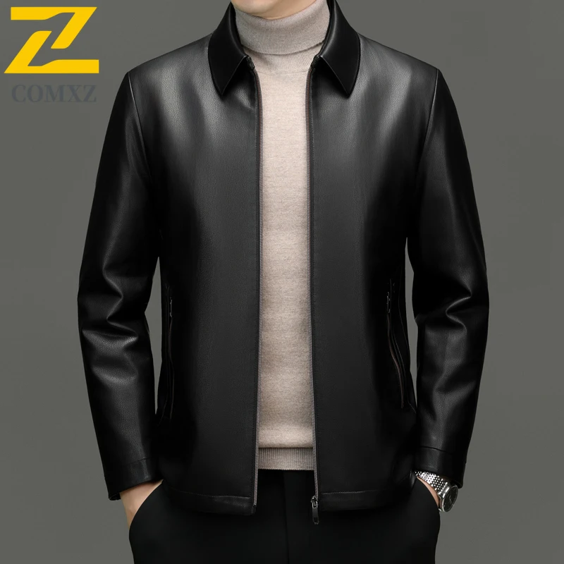 New Men Leather Jacket 2025 Autumn Premium Fashion Versatile Leather Coat Business Casual Light Luxury Daily Wear Outerwear