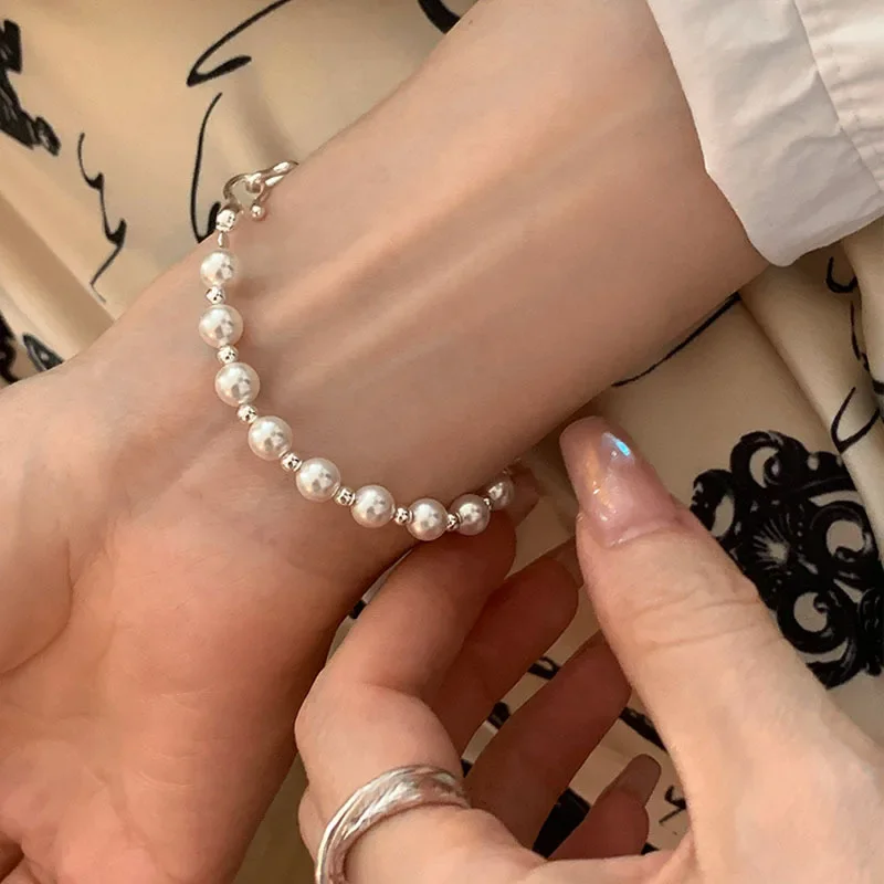 925 Sterling Silver Pearl Bracelets for Women Vintage Minimalist Irregular Metal Pearl Knots Charm Bracelets Party Jewelry Gifts