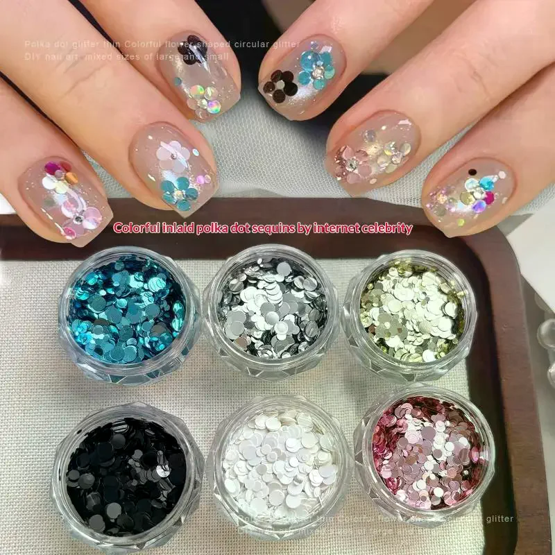 1Box Mini Circular Nail Glitter Wave Point Sequin Colorful Sparkling Nail Charms Nail Decoration Accessories Supplies Nail Art D