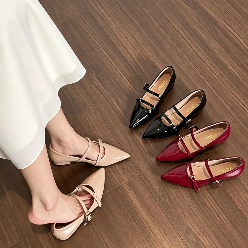 รองเท้าส้นเตี้ยหัวแหลมประดับหั - Women Shoes Elegant บทวิจารณ์และราคา