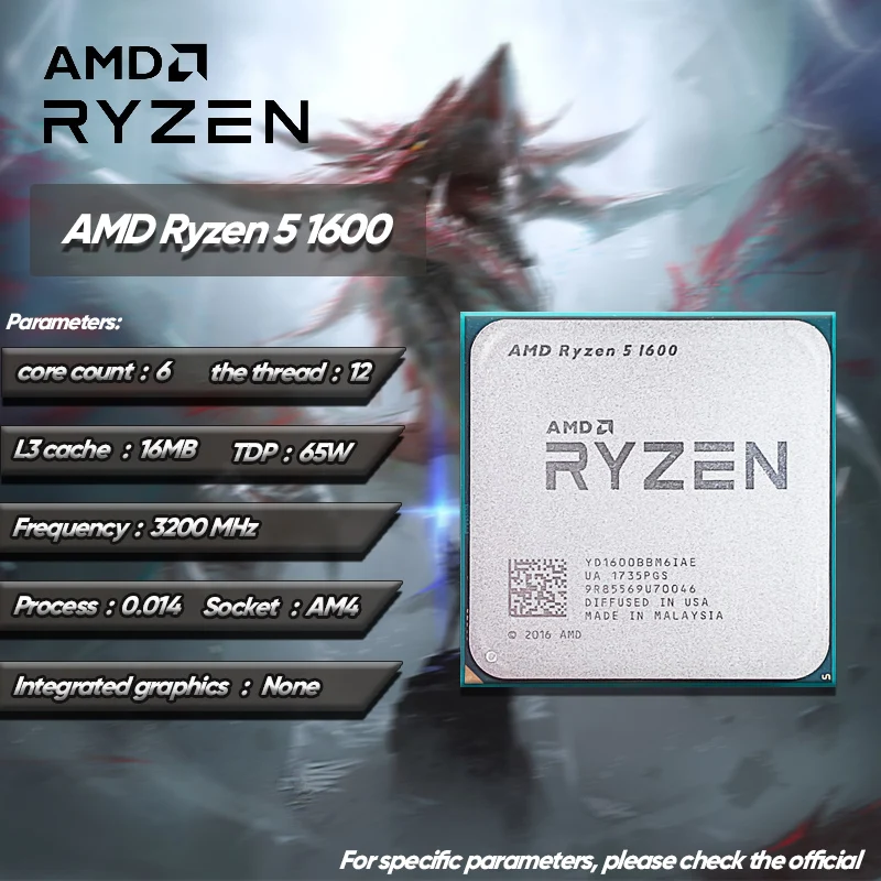 Процессор AMD Ryzen 5 1600 R5 1600 3,2 GHz 6-ядерный процессор Twelve Thread 65W YD1600BBM6IAE Socket AM4