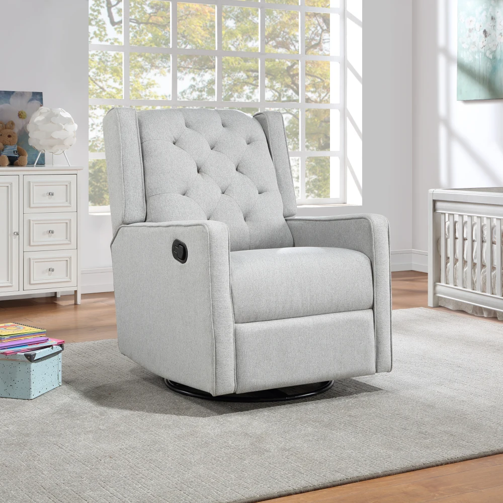 Milah Gliding Swivel Recliner Tufted Brushed Tweed Fabric mini sofa
